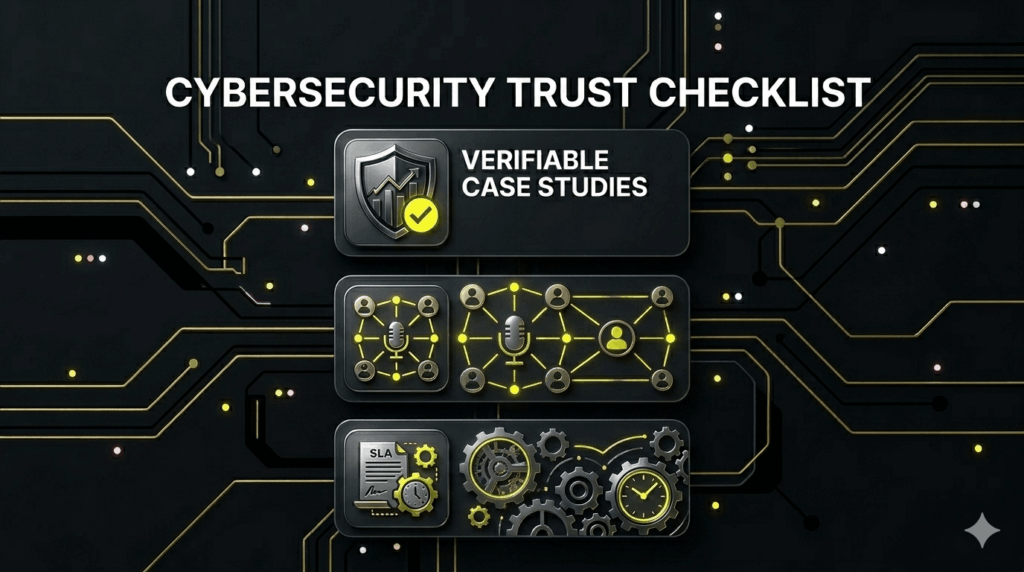 Vertical checklist: Verifiable Case Studies, Direct References, and SLA Definitions for vetting cybersecurity agencies.