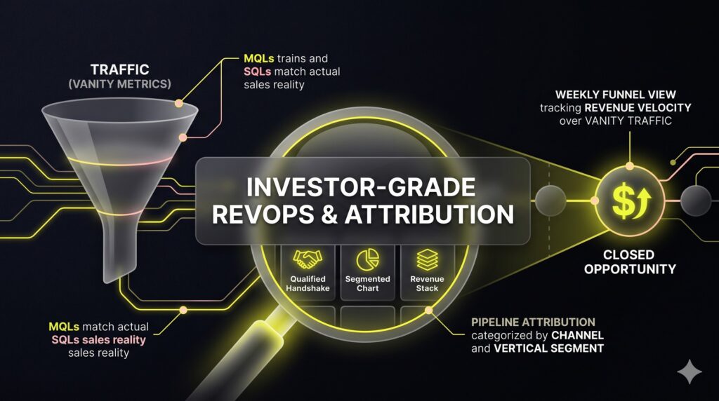 A funnel diagram transitioning into a linear pipeline timeline, emphasizing the bottom stages of the sales cycle.