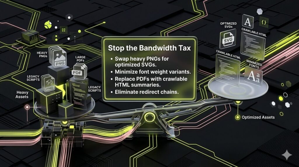A scale weighing heavy assets against mobile user retention/performance.