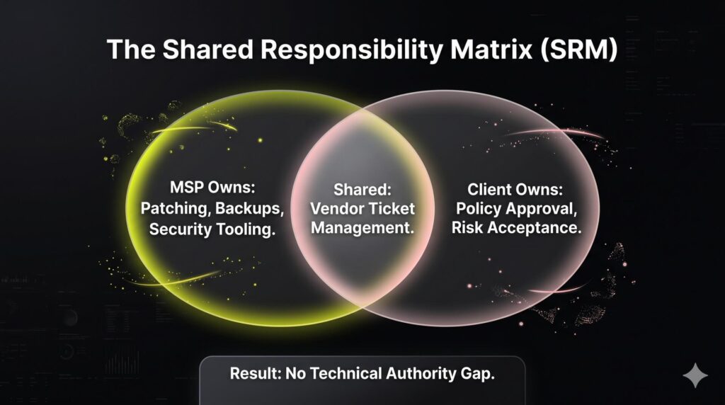 A security shield infographic composed of MFA, EDR, DNS filtering, and daily backups, illustrating an investment-grade security baseline for small businesses.