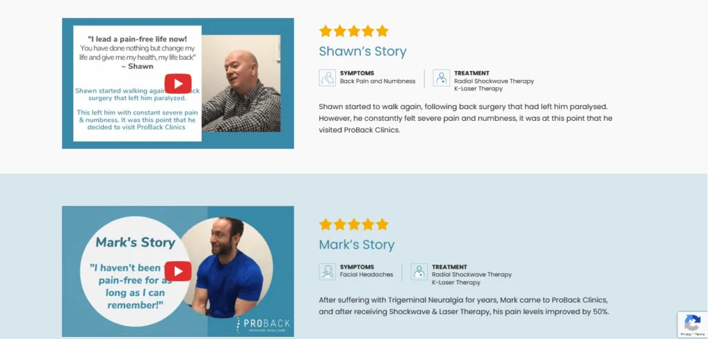 Proback’s patient testimonial page