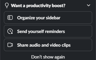 an example of how Slack utilizes in-app prompts to help users adopt to their platform.