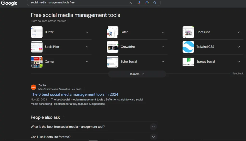 Quelle: Social Media Management Tools kostenlos SERP