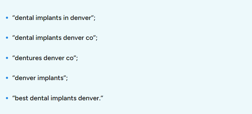 Denver dentures top ranking keywords