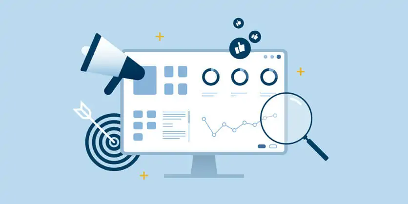 An illustration of a desktop screen showing different optimization analytics 