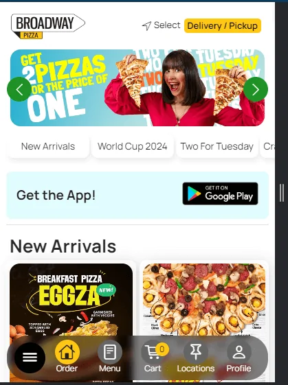 Broadway Pizza Homepage Illustration für mobile Benutzer