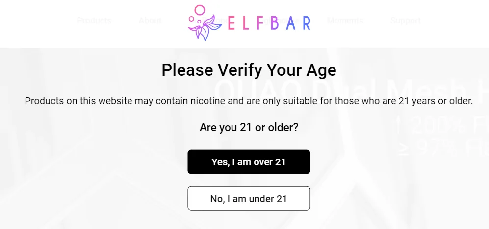 Elfbar’s website disclaimer