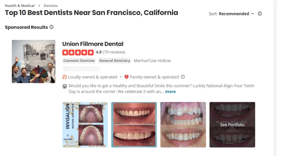 Yelp dentist profiles