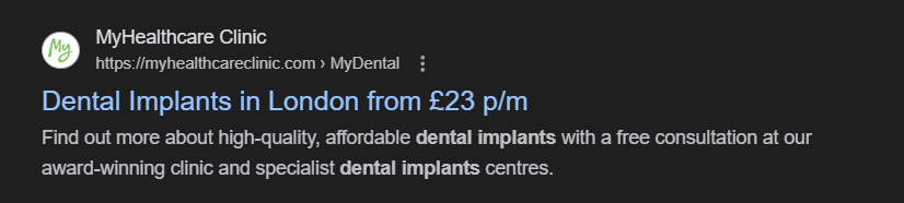 an example of a meta description for a dental service